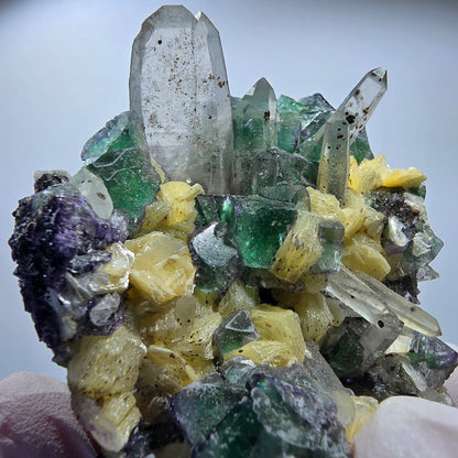 Phantom Fluorit, Hyalit, Schörl Turmalin, Rauchquarz, Muskovit Erongo, Namibia 66*49*34mm #13183