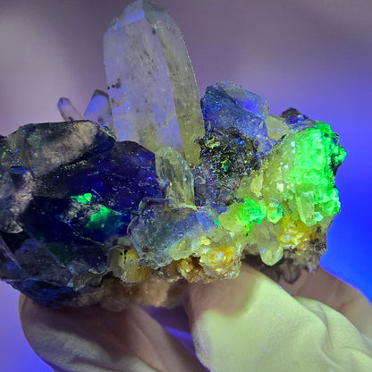 Phantom Fluorit, Hyalit, Schörl Turmalin, Rauchquarz, Muskovit Erongo, Namibia 66*49*34mm #13183