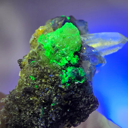 Phantom Fluorit, Hyalit, Schörl Turmalin, Rauchquarz, Muskovit Erongo, Namibia 66*49*34mm #13183