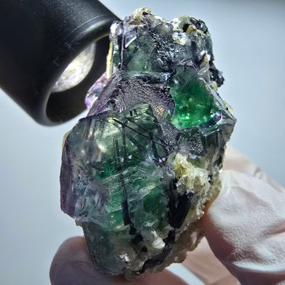 Phantom Fluorit, Schörl Turmalin, Rauchquarz, Muskovit Erongo Namibia 55*41*28mm #13184