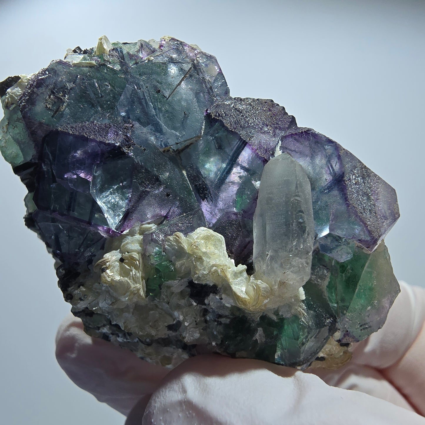 Phantom Fluorit, Schörl Turmalin, Rauchquarz, Muskovit Erongo Namibia 55*41*28mm #13184