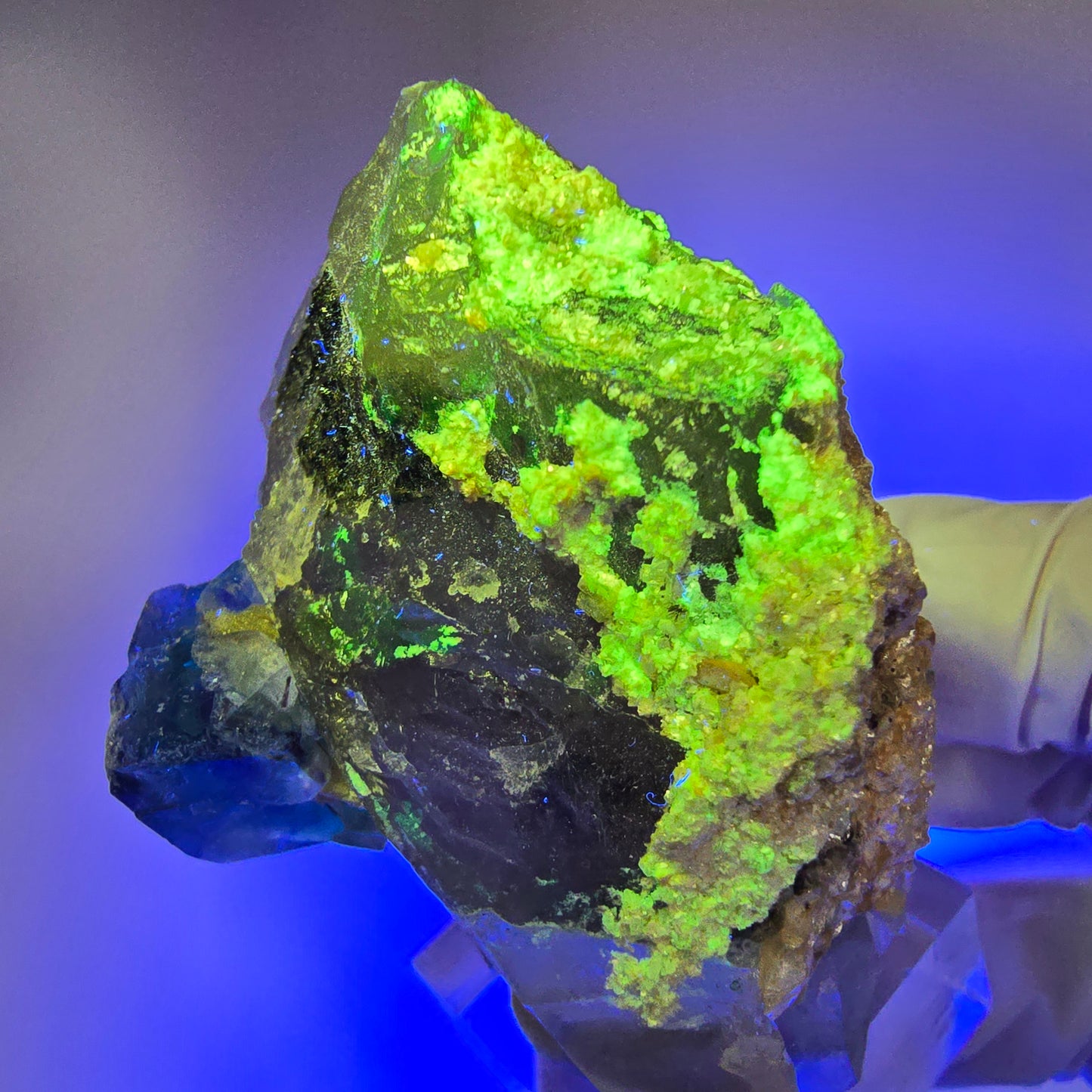 Phantom Fluorit Würfel, Hyalit Opal, Muskovit auf Rauchquarz Erongo, Namibia 58*47*39mm #13186