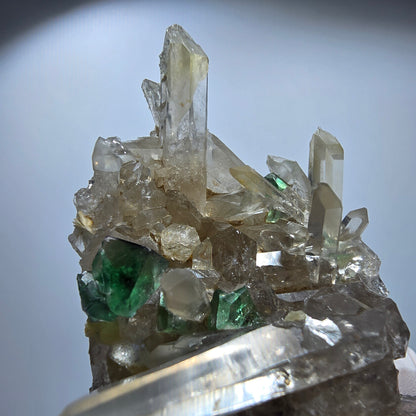 Phantom Fluorit, Hyalit Opal, Rauchquarz, Muskovit Erongo, Namibia 74*43*29mm #13187