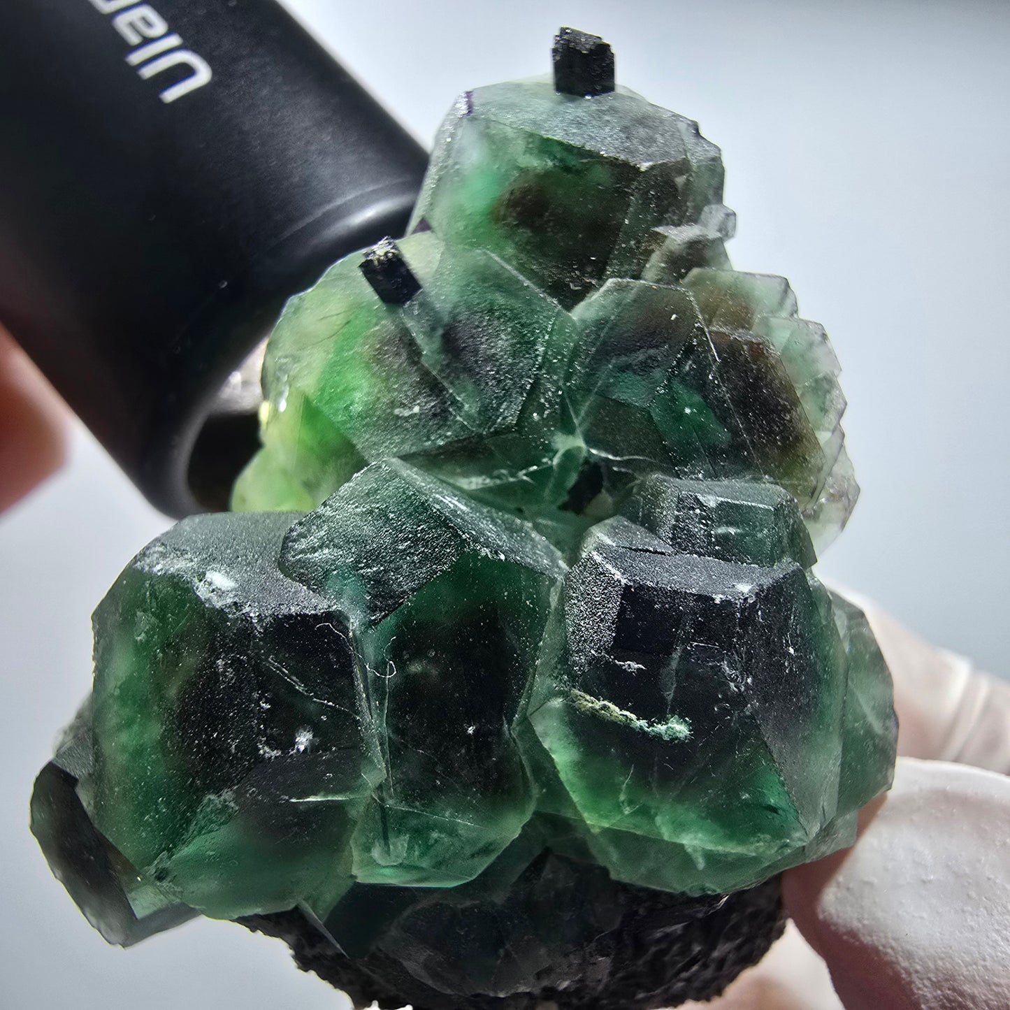 Phantom Fluorit, hexagonal, Hyalit Opal, Rauchquarz Stufe Erongo, Namibia 55*40*37mm #13189
