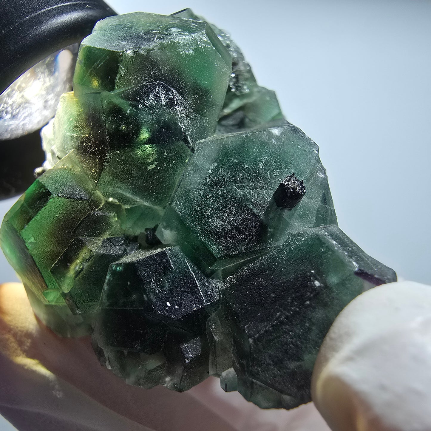 Phantom Fluorit, hexagonal, Hyalit Opal, Rauchquarz Stufe Erongo, Namibia 55*40*37mm #13189