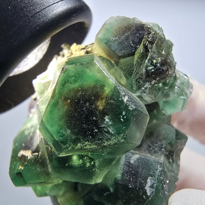 Phantom Fluorit, hexagonal, Hyalit Opal, Rauchquarz Stufe Erongo, Namibia 55*40*37mm #13189