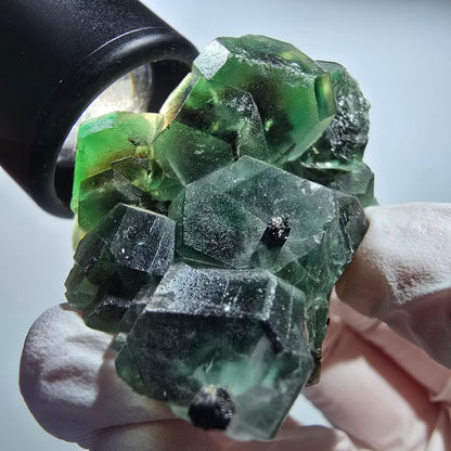 Phantom Fluorit, hexagonal, Hyalit Opal, Rauchquarz Stufe Erongo, Namibia 55*40*37mm #13189