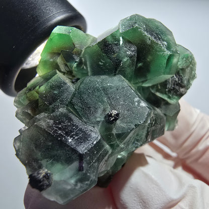 Phantom Fluorit, hexagonal, Hyalit Opal, Rauchquarz Stufe Erongo, Namibia 55*40*37mm #13189