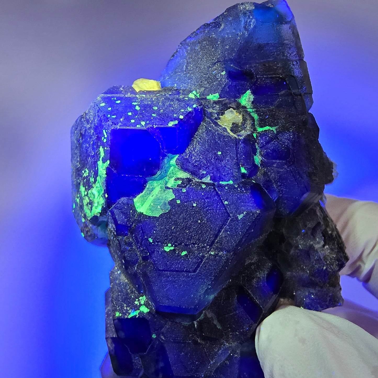Phantom Fluorit, hexagonal, Hyalit, Schörl Turmalin, Muskovit Erongo, Namibia 103*41*46mm #13192