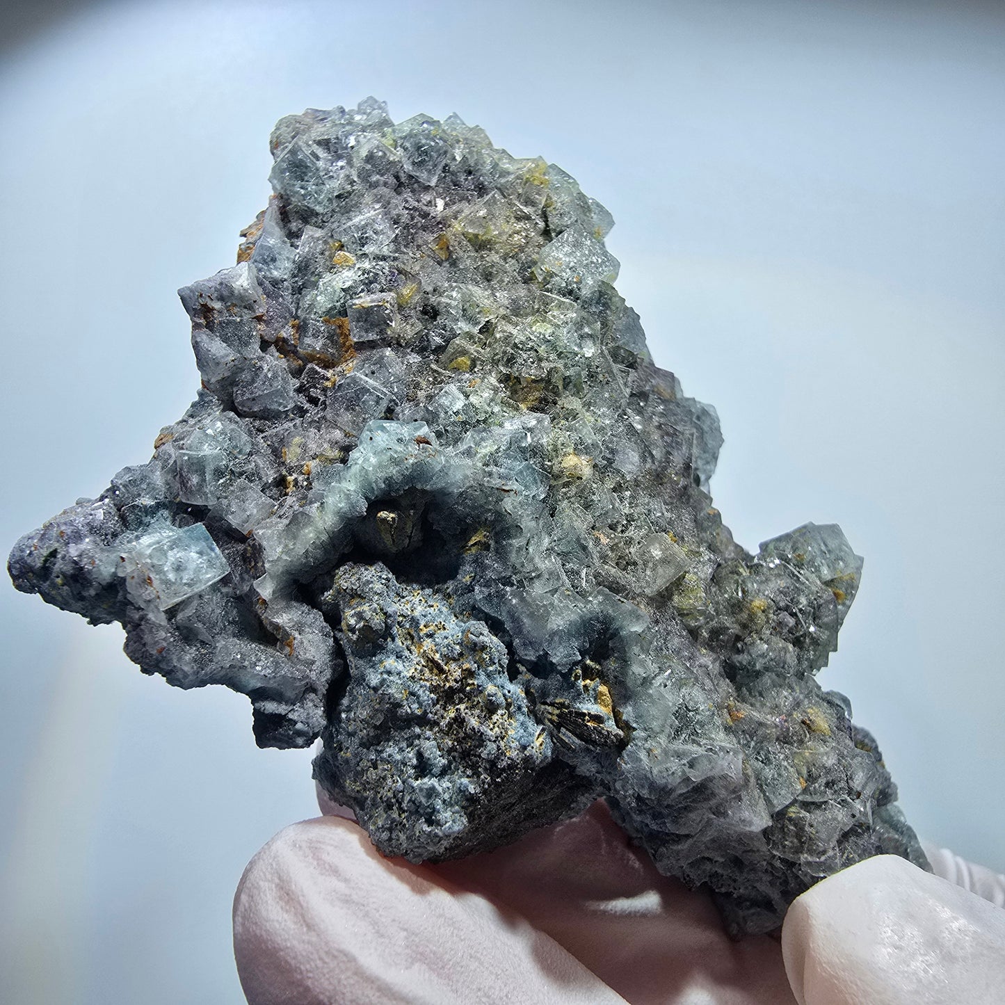 Phantom Fluorit Würfel, Schörl Turmalin, Orthoklas Stufe Erongo, Namibia 83*57*31mm #13193