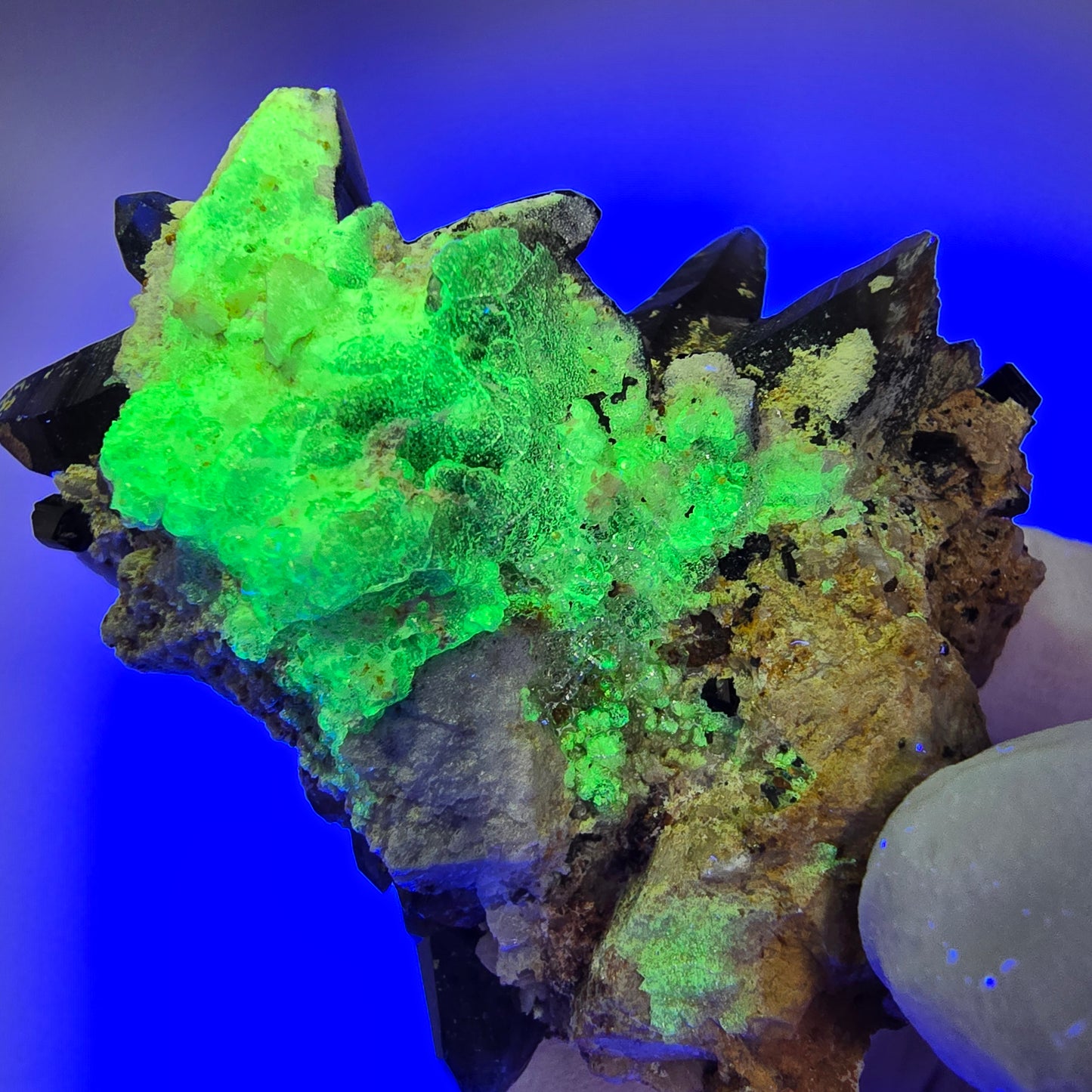 Schörl Turmalin, Skelett Rauchquarz, Hyalit Opal, Orthoklas Erongo, Namibia 54*41*48mm #13197