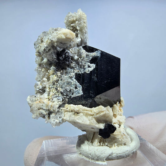 Symmetrische Schörl Turmalin, Hyalit Opal, Orthoklas Stufe Erongo, Namibia 38*27*22mm #13201