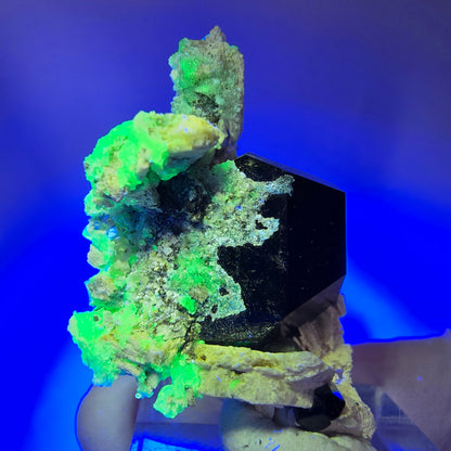 Symmetrische Schörl Turmalin, Hyalit Opal, Orthoklas Stufe Erongo, Namibia 38*27*22mm #13201