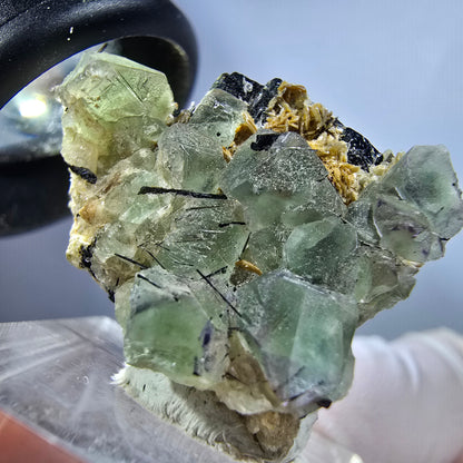 Phantom Fluorit Würfel, Muskovit auf Schörl Turmalin Erongo, Namibia 28*22*19mm #13222