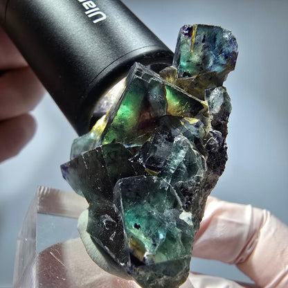 Seltene Phantom Fluorit Würfel Stufe, grün lila Okorusu, Namibia 46*35*16mm #13257