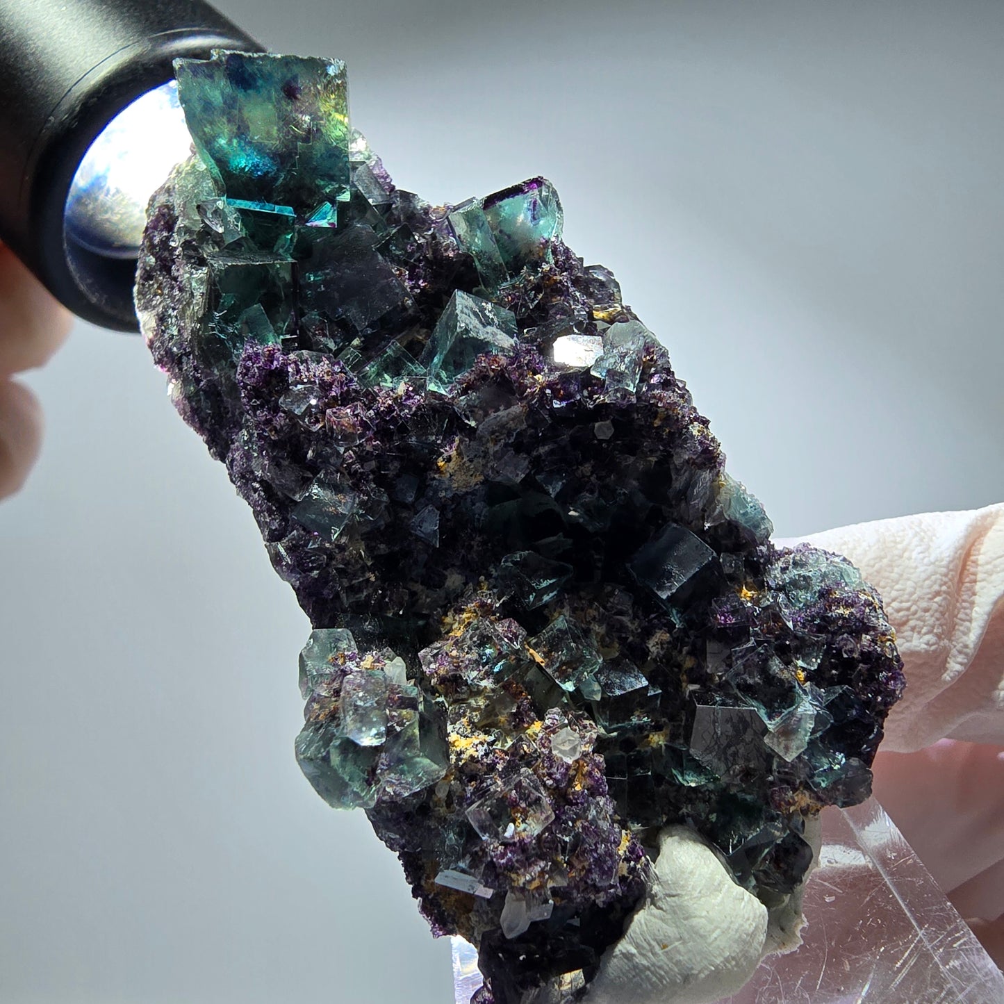 Seltene Phantom Fluorit Würfel Stufe, grün lila Okorusu, Namibia 64*36*15mm #13260