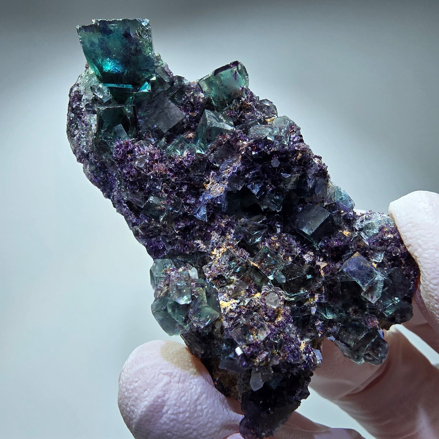 Seltene Phantom Fluorit Würfel Stufe, grün lila Okorusu, Namibia 64*36*15mm #13260