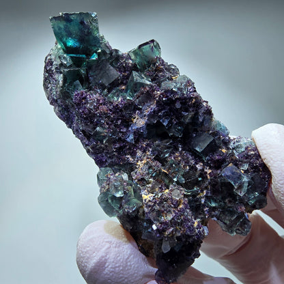Seltene Phantom Fluorit Würfel Stufe, grün lila Okorusu, Namibia 64*36*15mm #13260