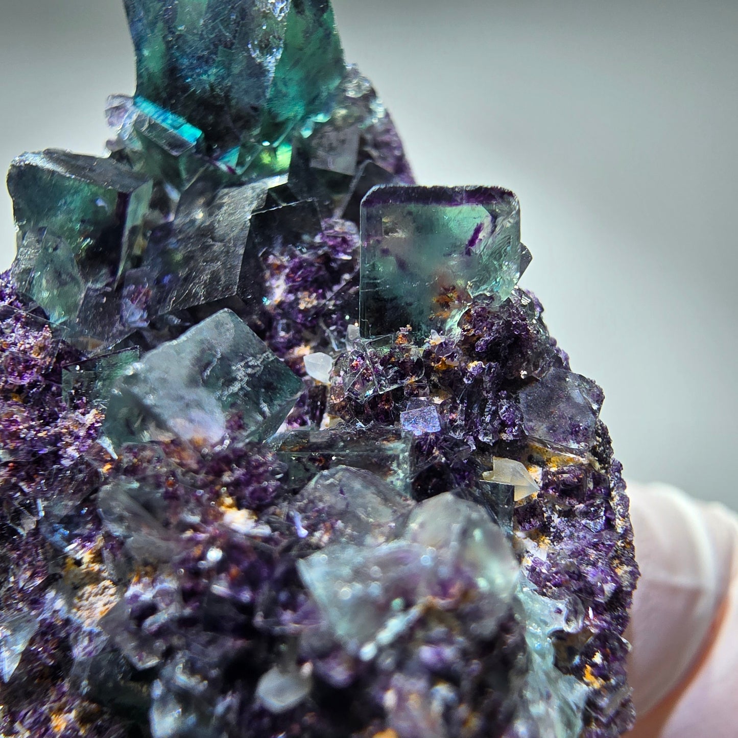 Seltene Phantom Fluorit Würfel Stufe, grün lila Okorusu, Namibia 64*36*15mm #13260