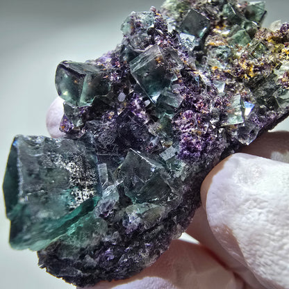 Seltene Phantom Fluorit Würfel Stufe, grün lila Okorusu, Namibia 64*36*15mm #13260