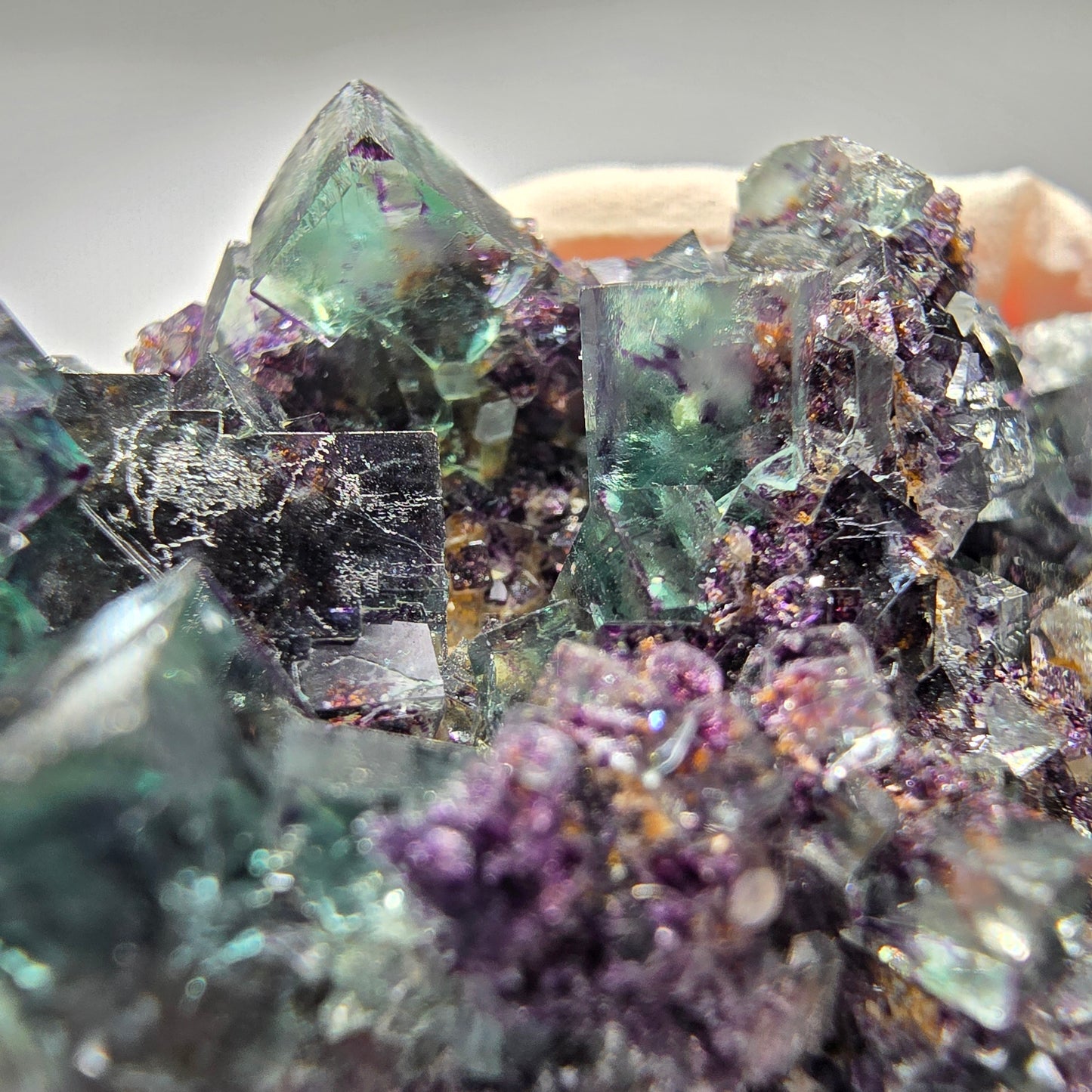 Seltene Phantom Fluorit Würfel Stufe, grün lila Okorusu, Namibia 64*36*15mm #13260