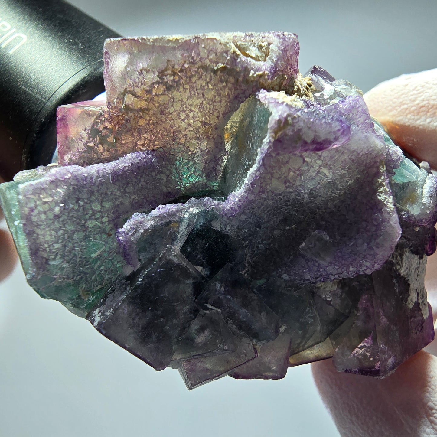 Seltene Phantom Fluorit Würfel Stufe, grün lila Okorusu, Namibia 58*38*30mm #13269