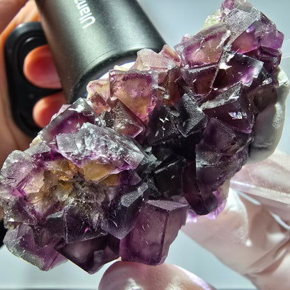 Seltene Phantom Fluorit Würfel Stufe, lila gelb Okorusu, Namibia 62*35*22mm #13270