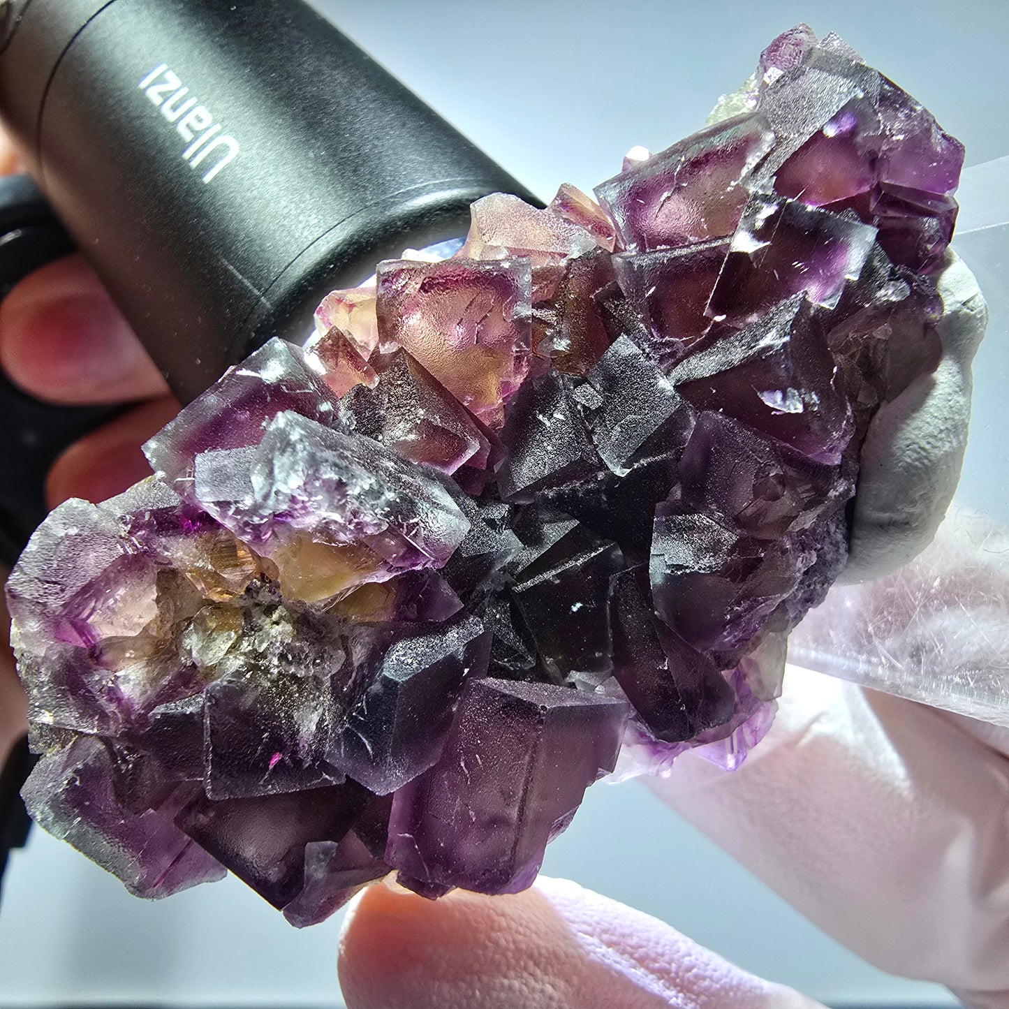 Seltene Phantom Fluorit Würfel Stufe, lila gelb Okorusu, Namibia 62*35*22mm #13270