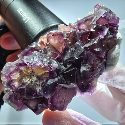 Seltene Phantom Fluorit Würfel Stufe, lila gelb Okorusu, Namibia 62*35*22mm #13270