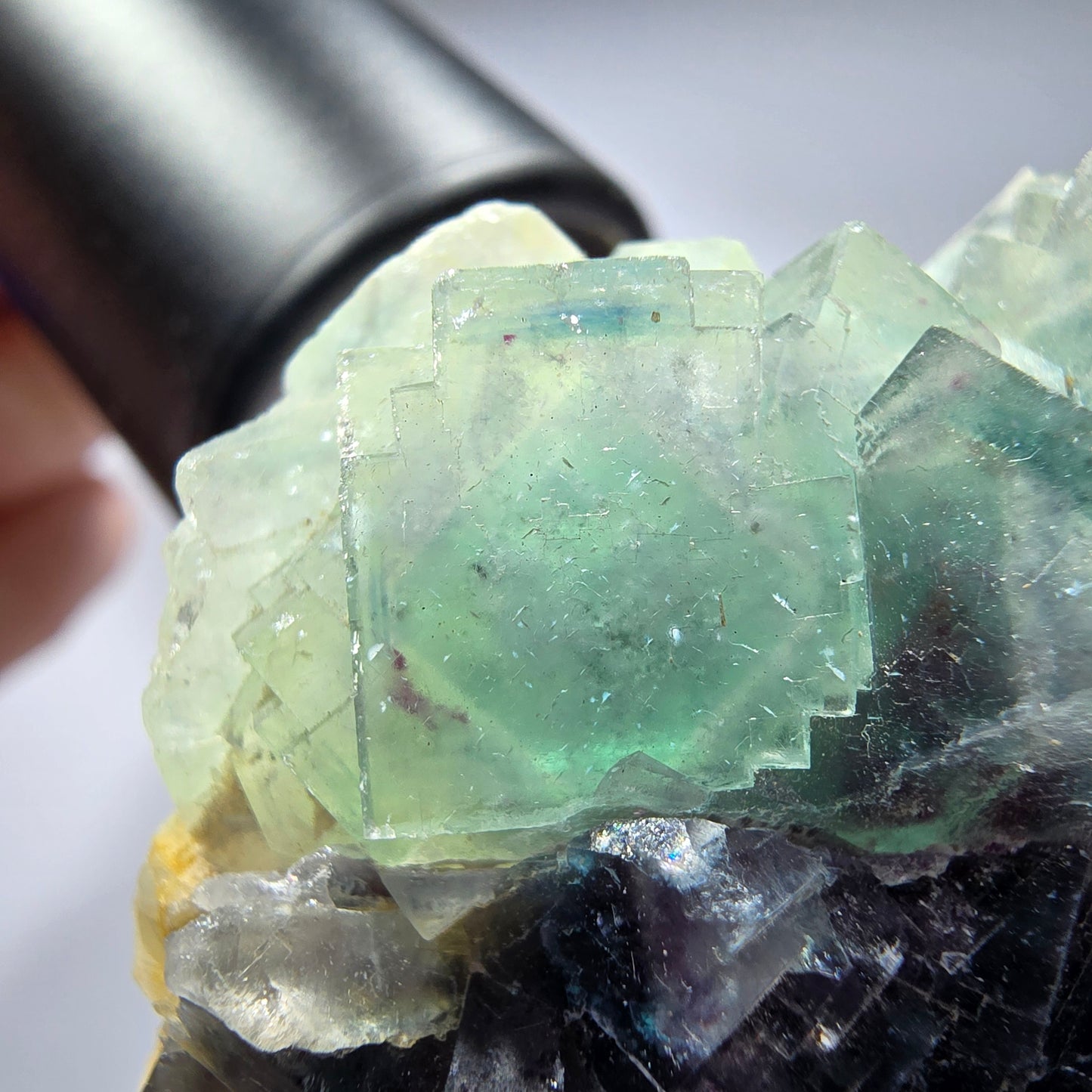Seltene Phantom Fluorit Würfel Stufe, grün lila Okorusu, Namibia 68*44*19mm #13274