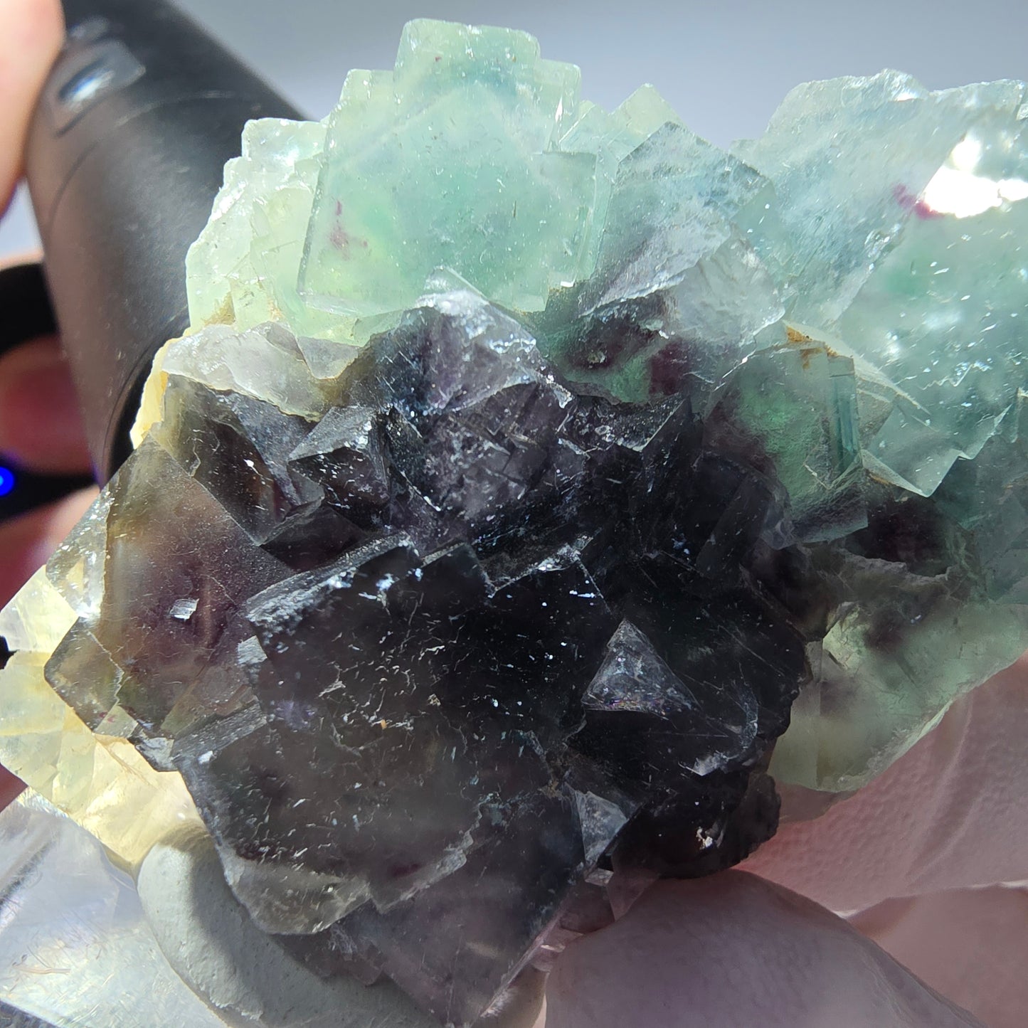 Seltene Phantom Fluorit Würfel Stufe, grün lila Okorusu, Namibia 68*44*19mm #13274