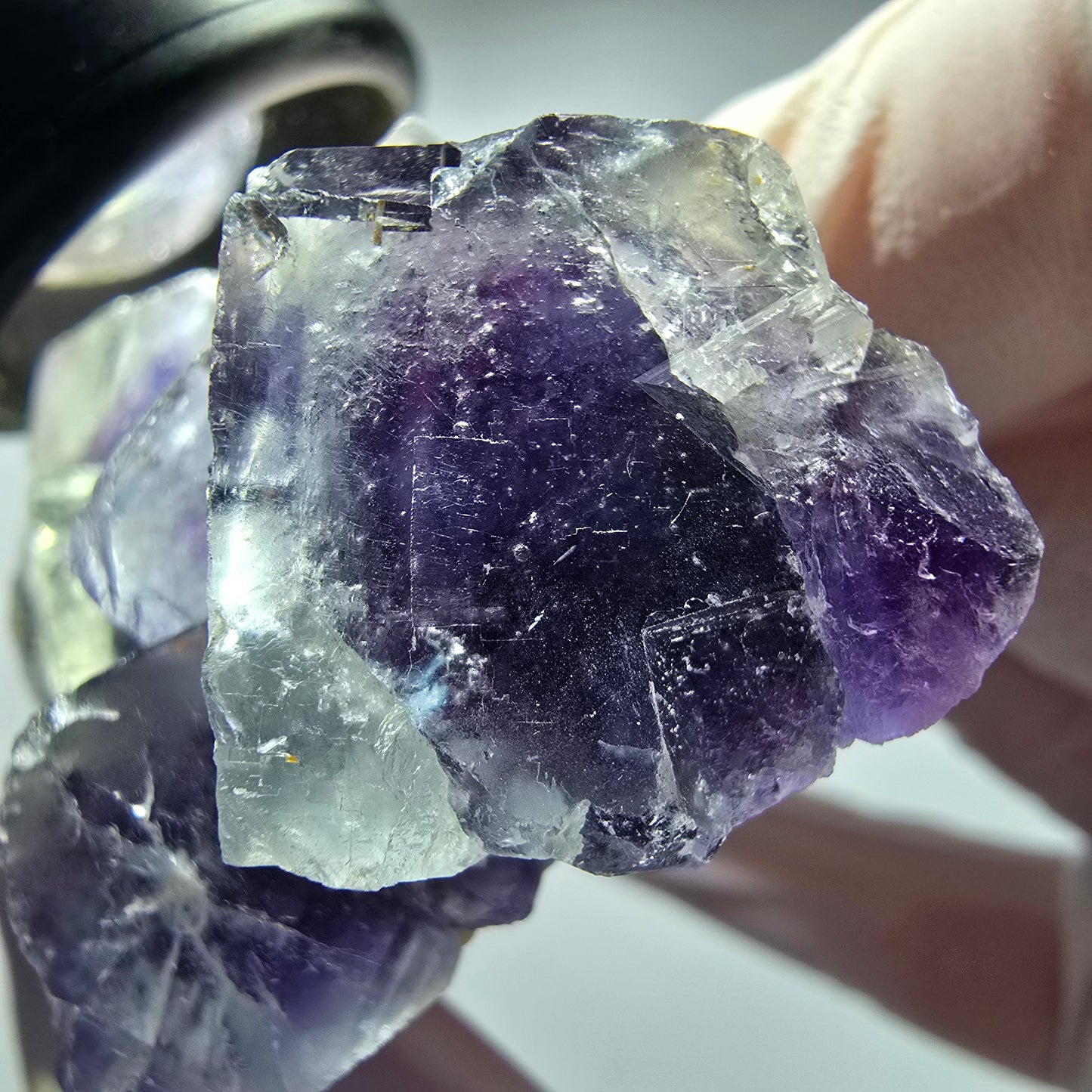 Seltene Phantom Fluorit Würfel Stufe, lila weiß Okorusu, Namibia 68*34*25mm #13279