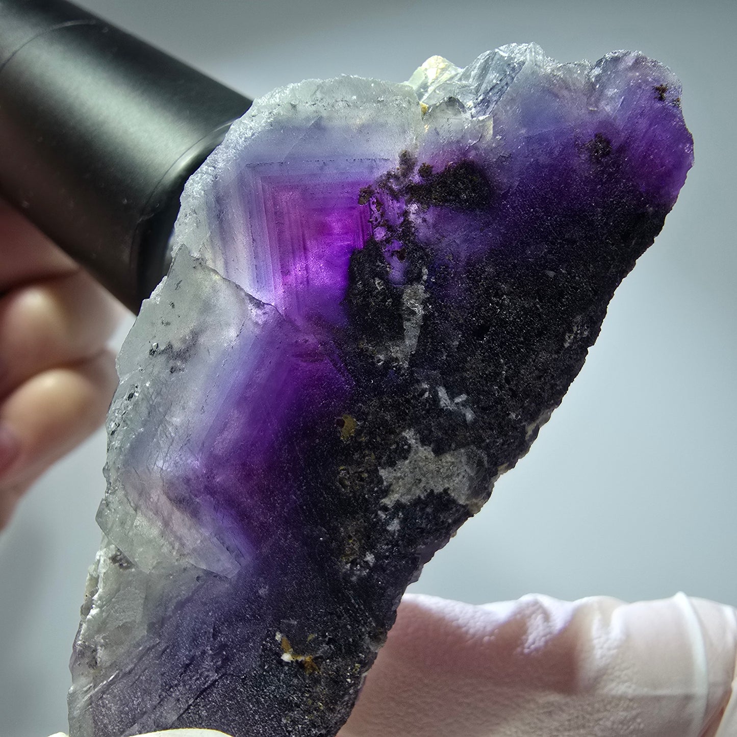 Seltene Phantom Fluorit Würfel Stufe, lila weiß Okorusu, Namibia 68*34*25mm #13279