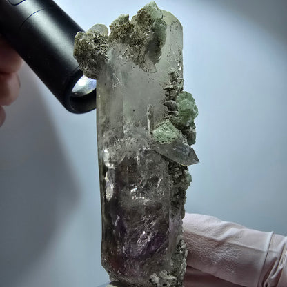 XL Harlekin Phantom Amethyst mit Prehnit Streep Mine, Namibia 102*39*37mm #13284