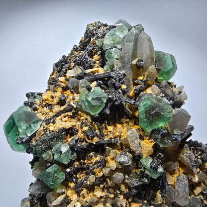 XL Fluorit, Hyalit, Schörl Turmalin, Rauchquarz, Muskovit Erongo, Namibia 124*106*45mm #13305