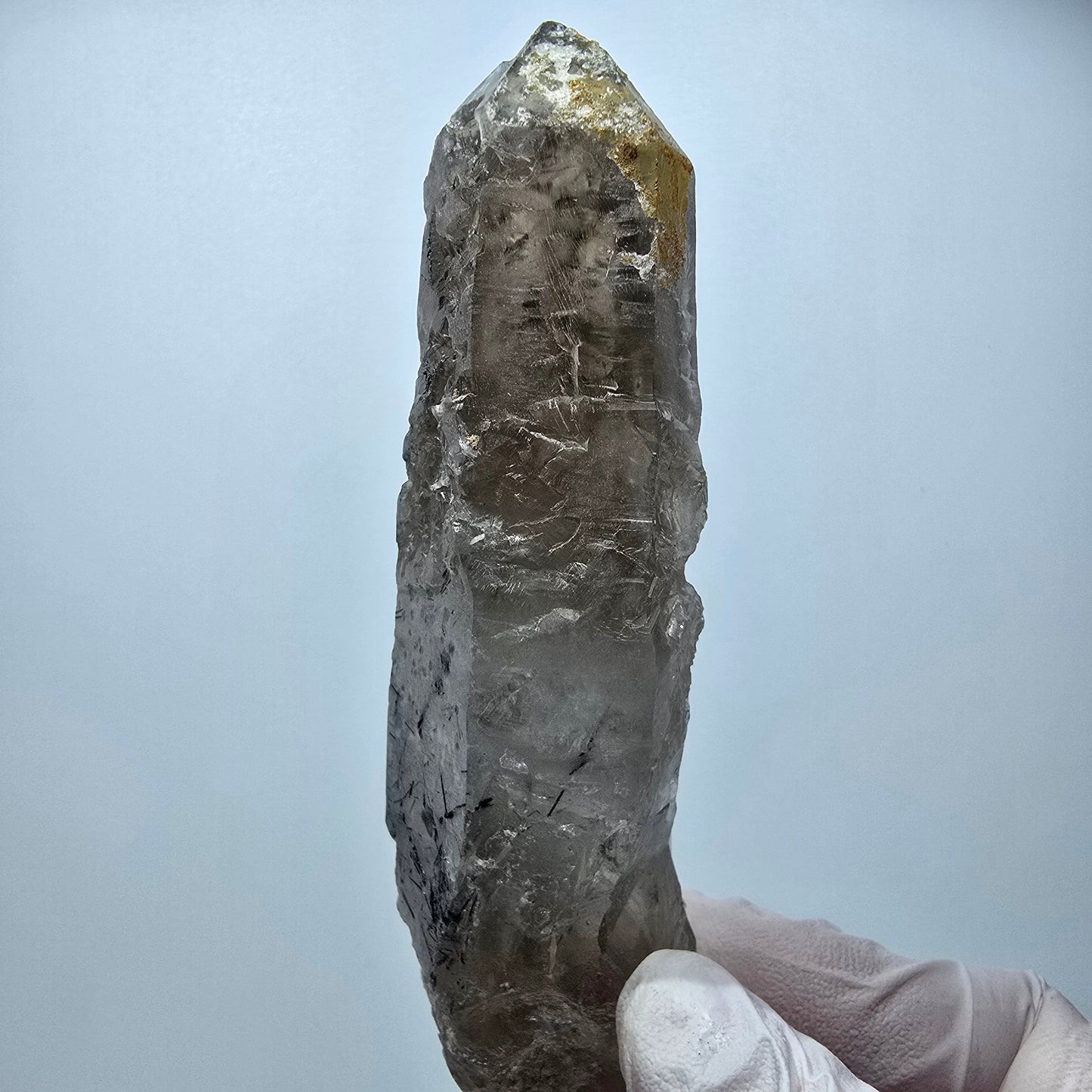 Skelett Rauchquarz mit Hyalit, Schörl Turmalin Erongo, Namibia 108*29*26mm #13309