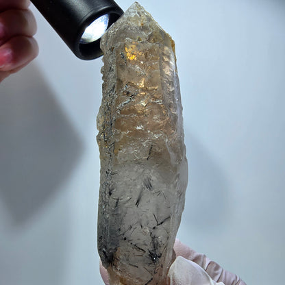Skelett Rauchquarz mit Hyalit, Schörl Turmalin Erongo, Namibia 108*29*26mm #13309