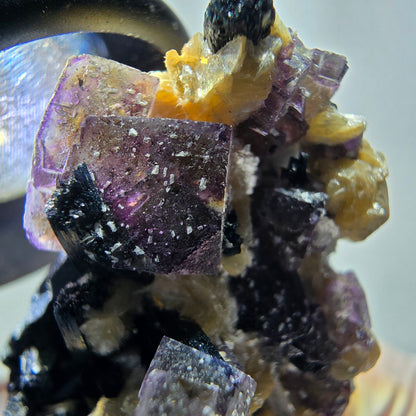 Bunte Phantom Fluorit, Muskovit, Schörl Turmalin Stufe Erongo Namibia 41*28*28mm #13319