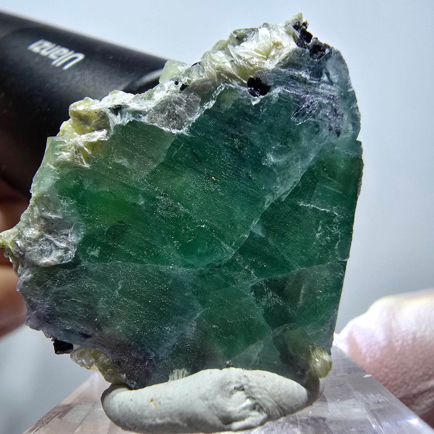 Phantom Fluorit, Hyalit Opal, Schörl Turmalin Muskovit Erongo Namibia 33*30*22mm #13320