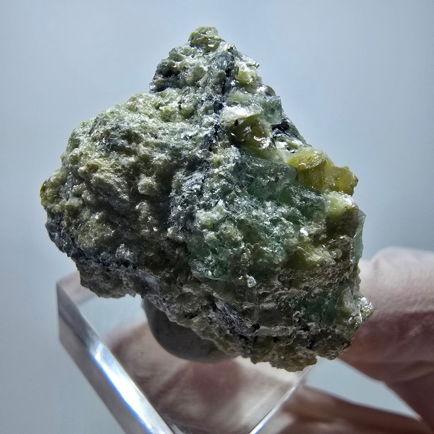 Phantom Fluorit, Hyalit Opal, Schörl Turmalin Muskovit Erongo Namibia 33*30*22mm #13320