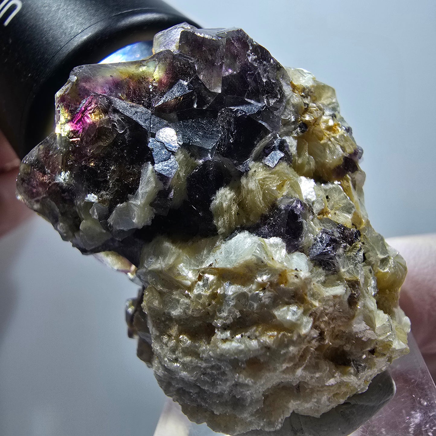 Bunte Phantom Fluorit, Muskovit, Schörl Turmalin Stufe Erongo Namibia 39*34*24mm #13321