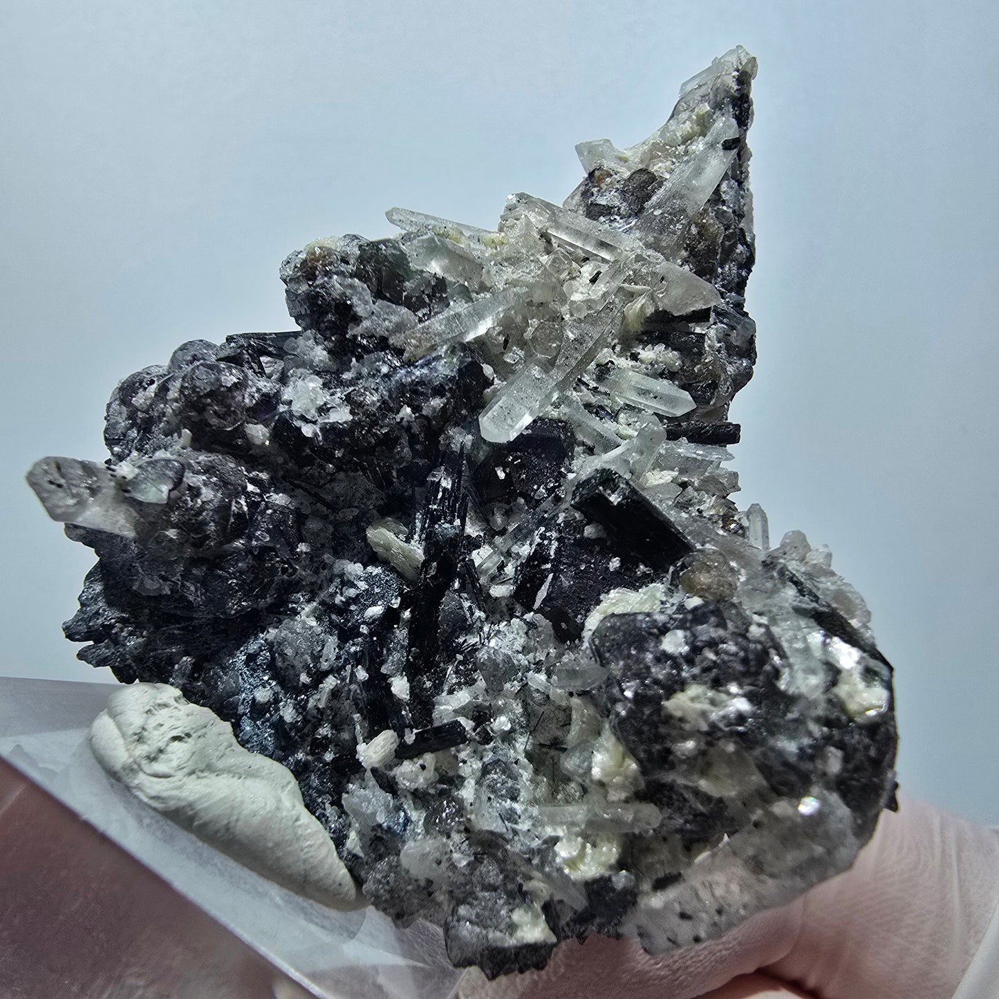 Phantom Fluorit, hexagonal, Hyalit Opal, Rauchquarz Stufe Erongo Namibia 58*49*29mm #13325