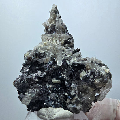 Phantom Fluorit, hexagonal, Hyalit Opal, Rauchquarz Stufe Erongo Namibia 58*49*29mm #13325