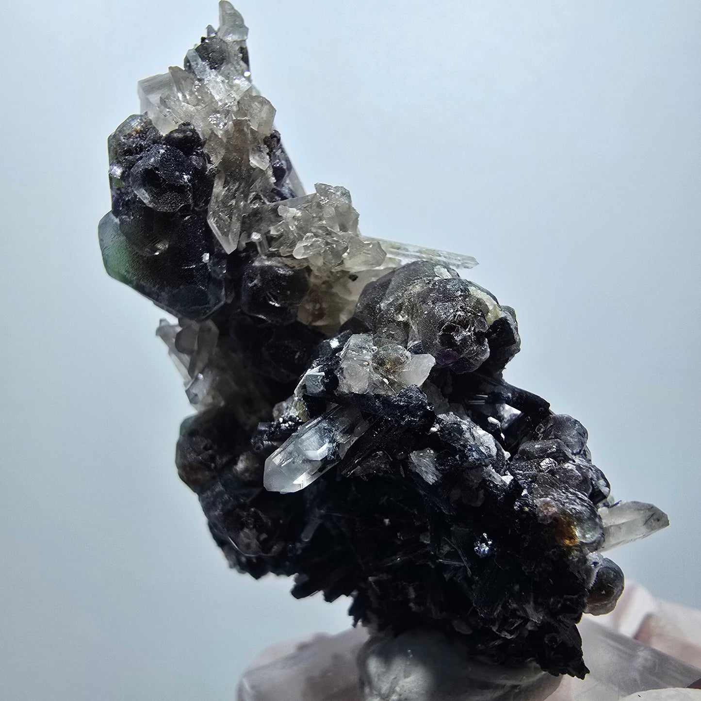 Phantom Fluorit, hexagonal, Hyalit Opal, Rauchquarz Stufe Erongo Namibia 58*49*29mm #13325