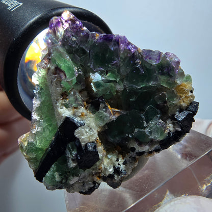 Phantom Fluorit, Schörl Turmalin, Muskovit Stufe Erongo Namibia 34*29*24mm #13327