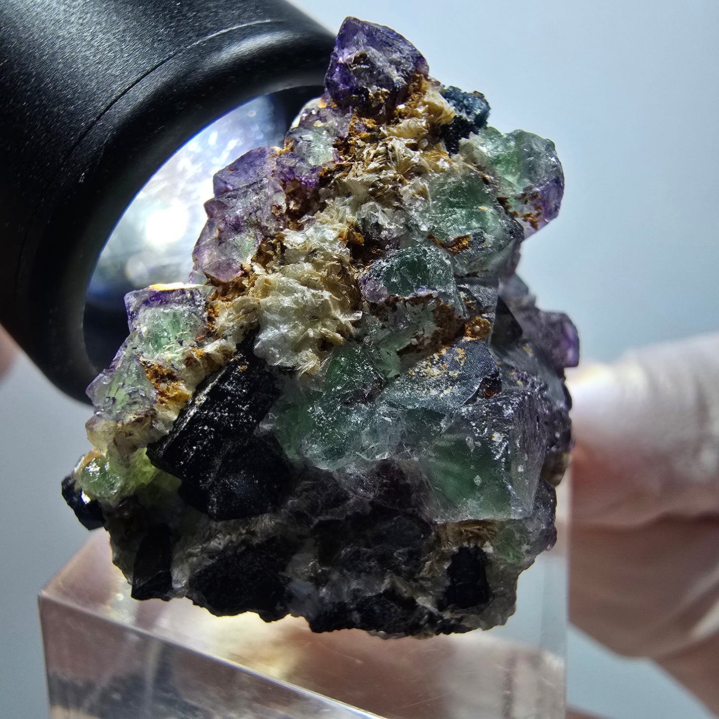 Phantom Fluorit, Schörl Turmalin, Muskovit Stufe Erongo Namibia 34*29*24mm #13327