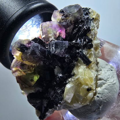 Bunte Phantom Fluorit, Schörl Turmalin, Muskovit Stufe Erongo Namibia 40*26*22mm #13328