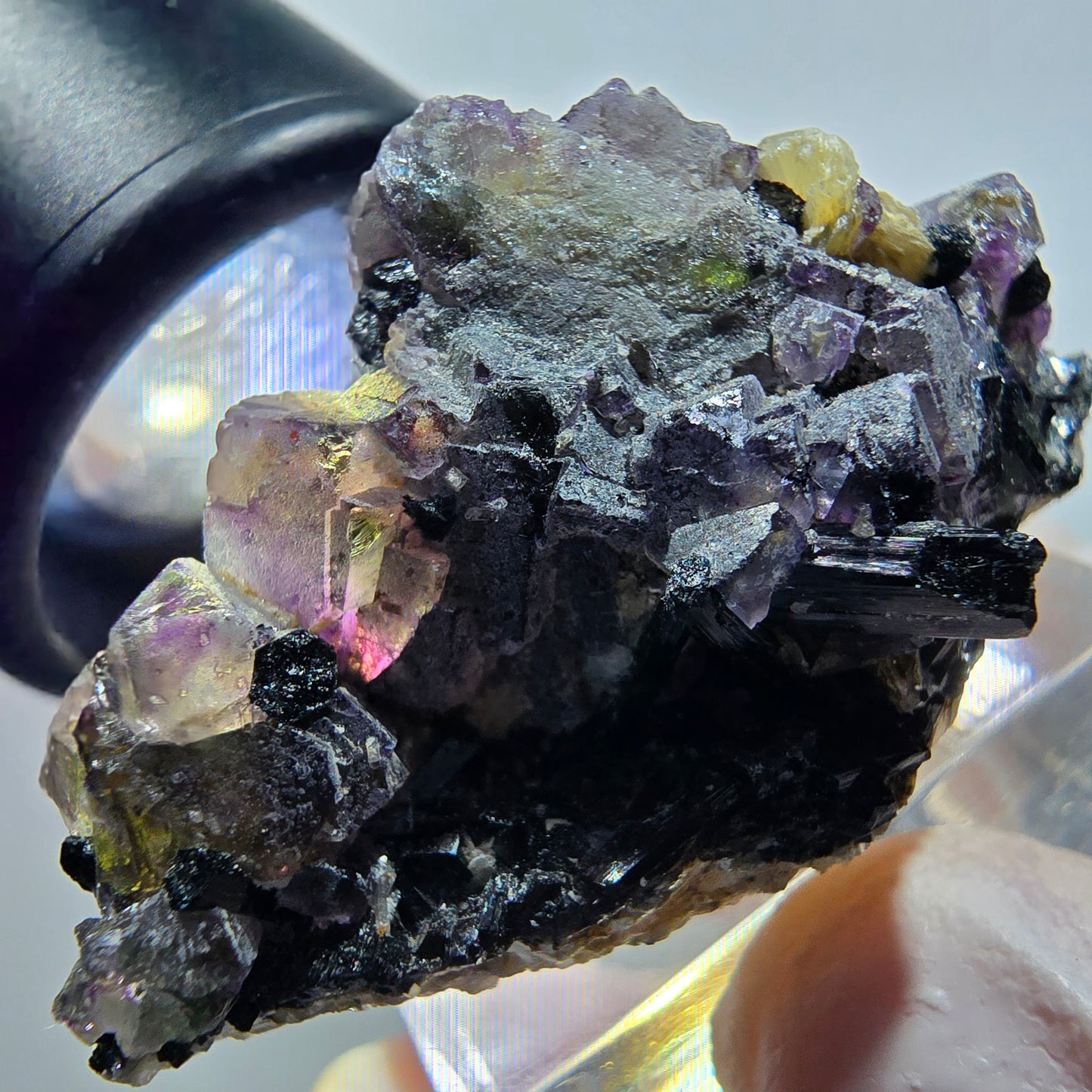 Bunte Phantom Fluorit, Schörl Turmalin, Muskovit Stufe Erongo Namibia 40*26*22mm #13328
