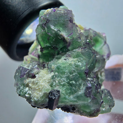Phantom Fluorit, Schörl Turmalin, Muskovit Stufe Erongo Namibia 30*28*22mm #13330