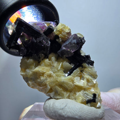 Bunte Phantom Fluorit, Schörl Turmalin, Hyalit Opal, Muskovit Erongo Namibia 38*29*21mm #13332